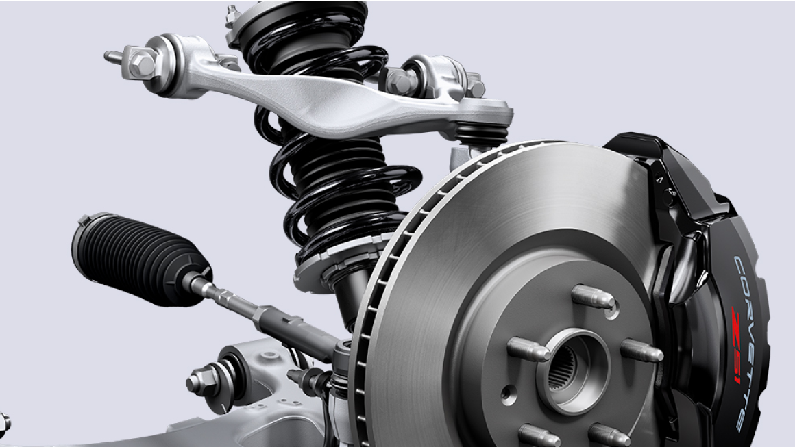 Close up of the Brembo brakes used on the 2025 Chevrolet Corvette Stingray.