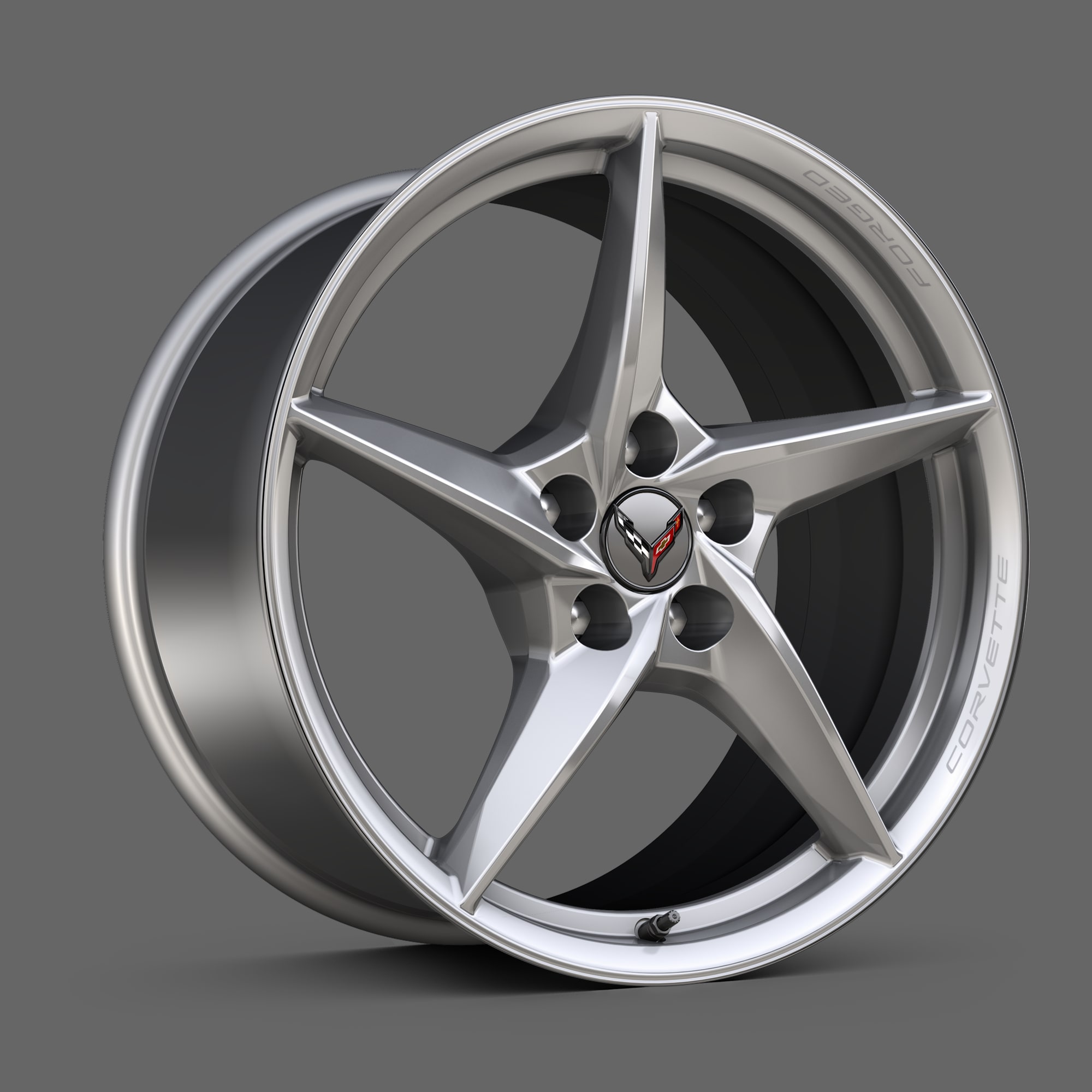 Pearl Nickel forged-alumnium wheel of the 2026 Chevrolet Corvette E-Ray.
