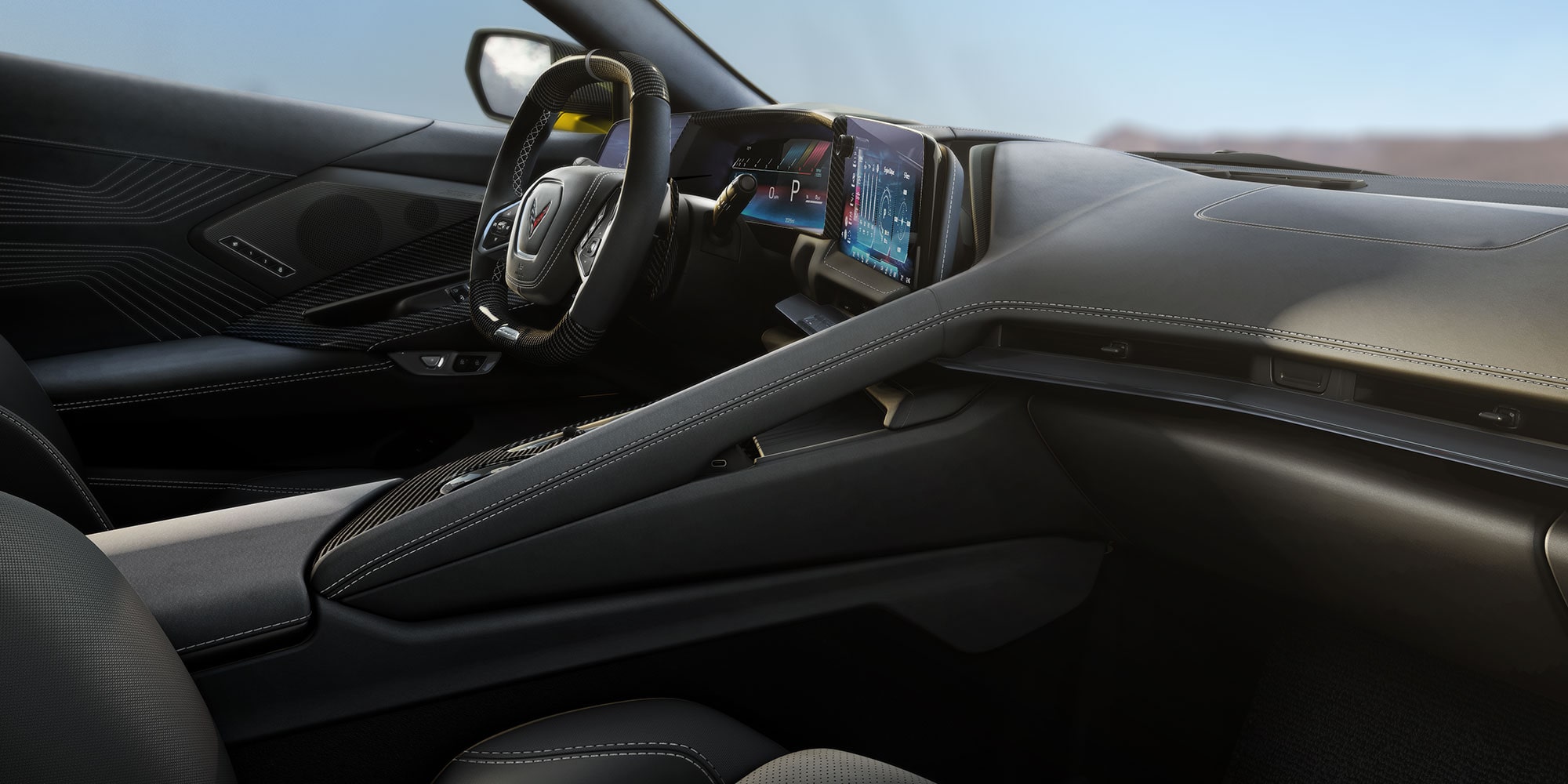 2026 Chevrolet Corvette Stingray Interior in Santorini Blue with Jet Black.