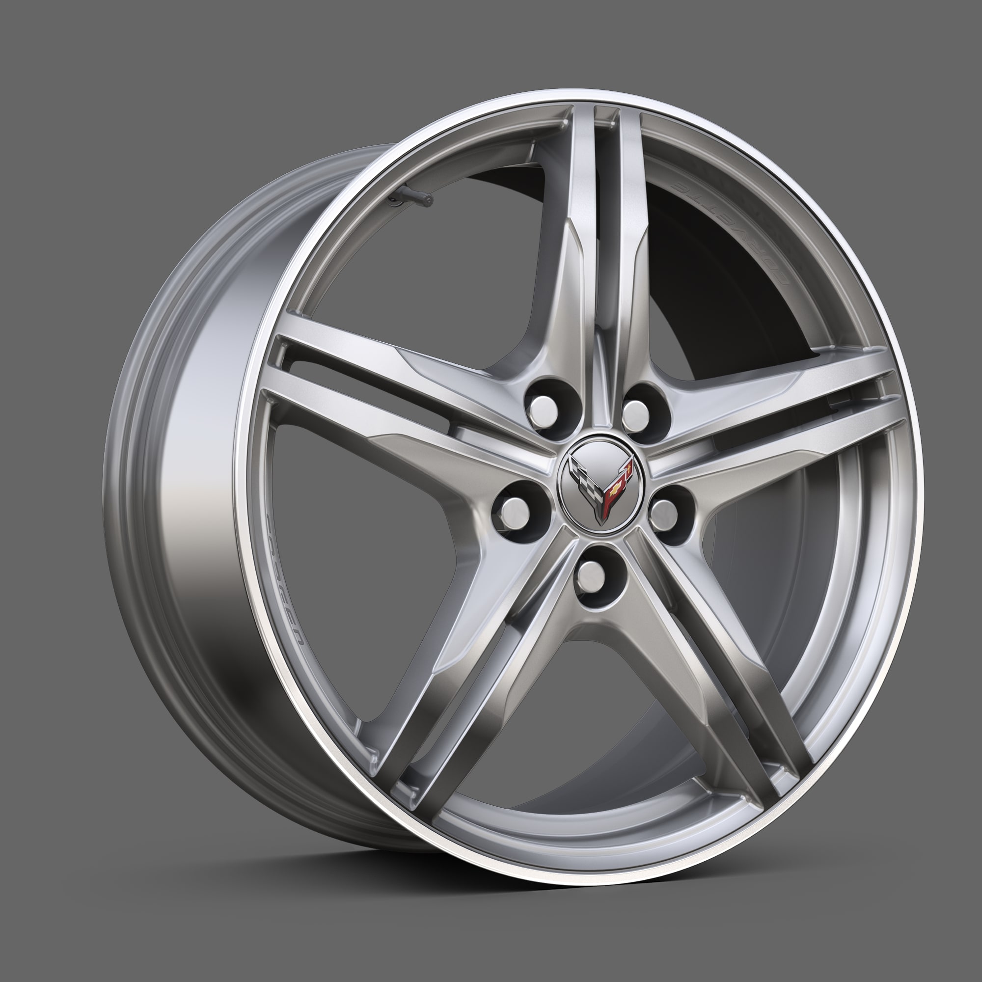 Sterling Silver-Painted Machined-Face Forged Aluminum Wheels of the 2026 Chevrolet Corvette Stingray.