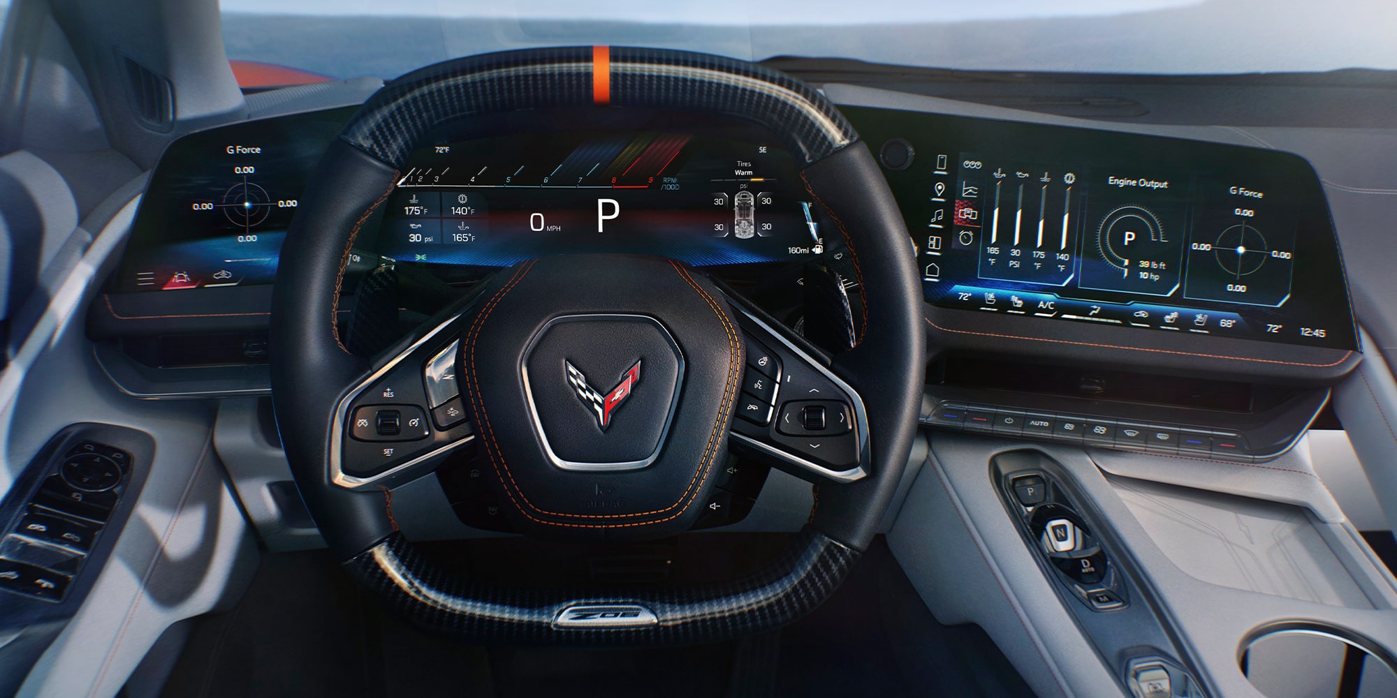 L’habitacle de la Chevrolet Corvette Z06 2026 vu par le conducteur.