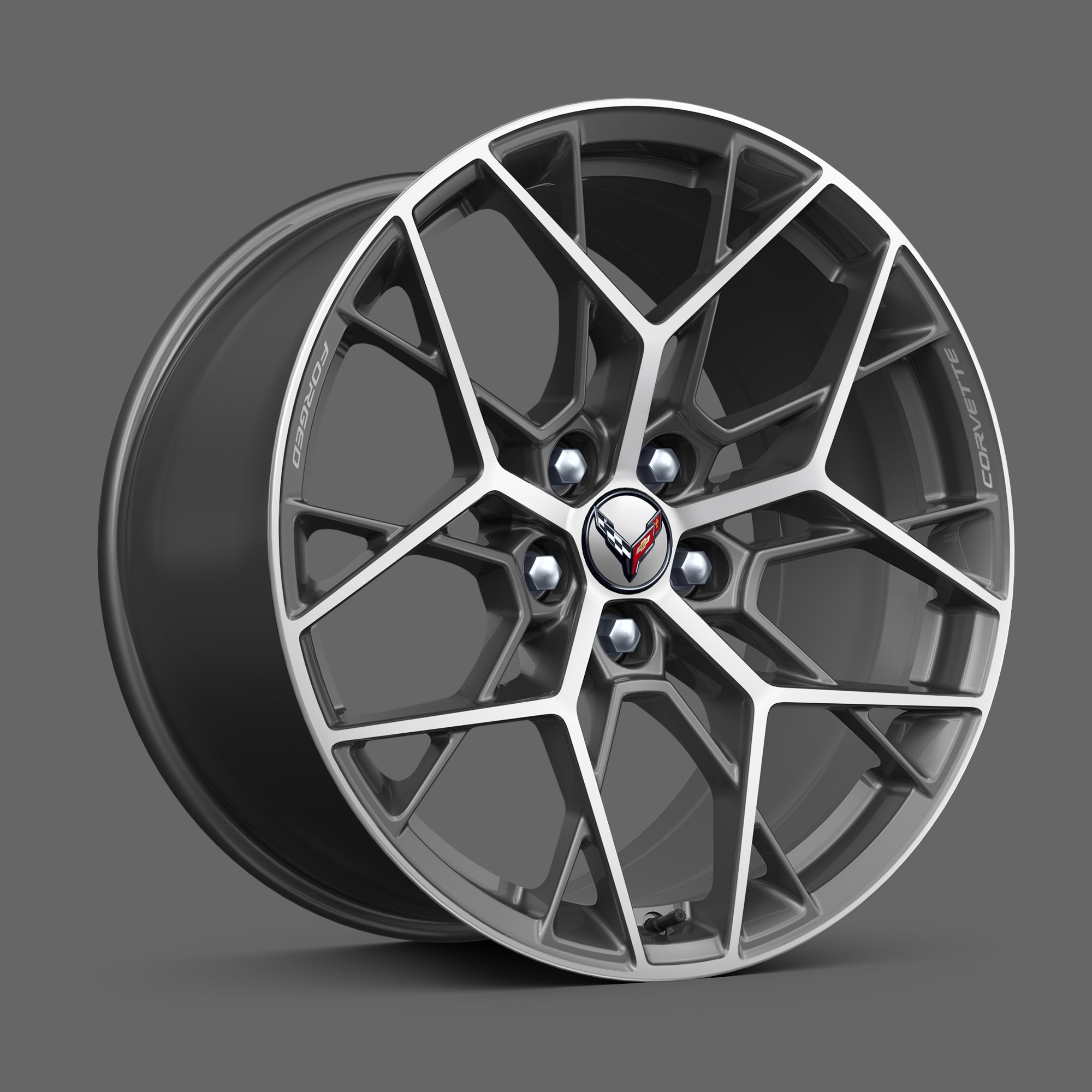 20" Front/21" Rear 20-Spoke Bright Machined Forged Aluminum Wheels of the 2026 Chevrolet Corvette ZR1.