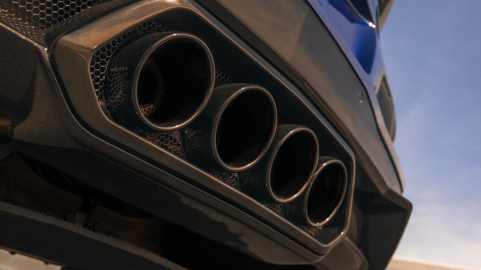 Close-up view of the gas exhaust pipes of the 2027 Chevrolet Corvette Grand Sport.