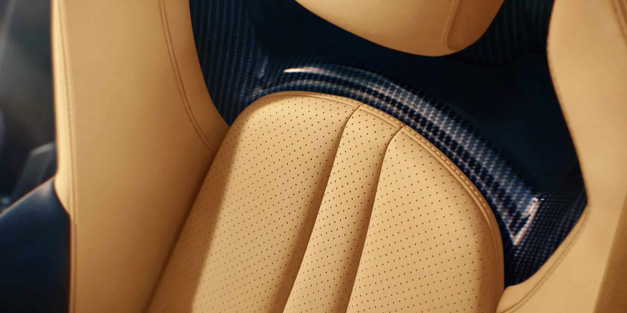 Gros plan sur le revêtement de siège en cuir ventilé « Premium Tan » d'une Chevrolet Z06 2027.