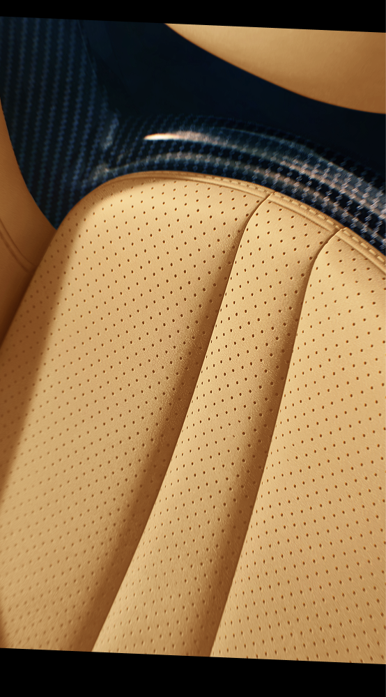 Gros plan sur le revêtement de siège en cuir ventilé « Premium Tan » d'une Chevrolet Z06 2027.