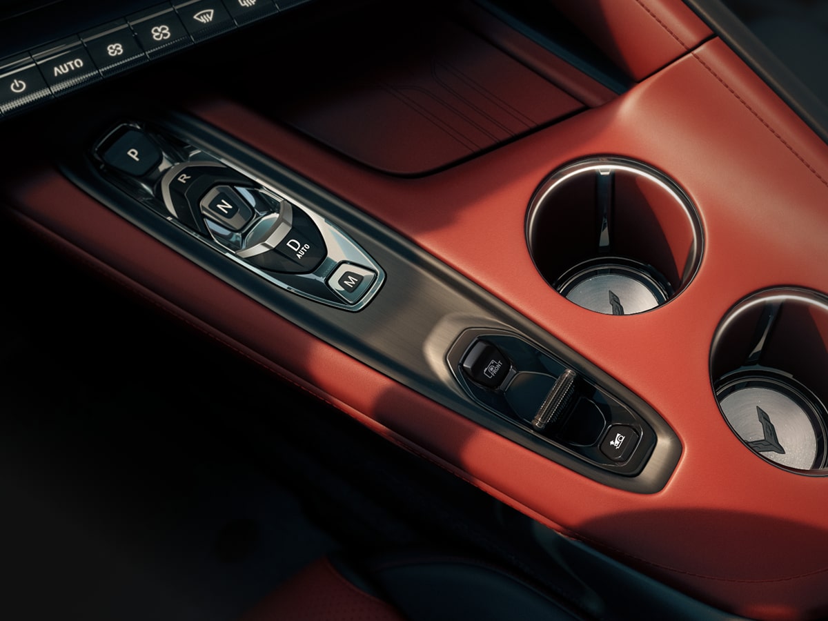 Gros plan sur la console centrale de la Chevrolet Corvette Z06 2027