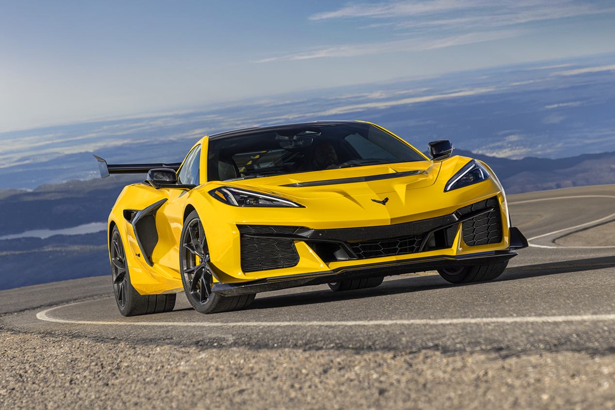 Birds Eye View of the 2025 Chevy Corvette ZR1 Driving Down a Road on a Sunny Day