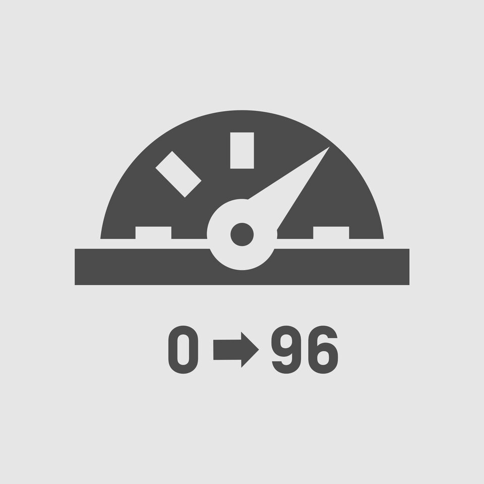 0-96 speedometer icon.