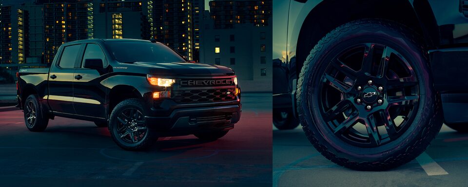 2022 Chevrolet Silverado 1500 featuring a close-up of a tire rim.