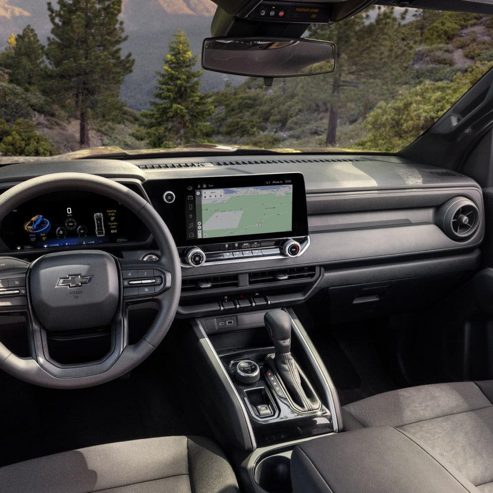 Driver’s Seat View of the Front Interiors of a 2026 Chevrolet Colorado.