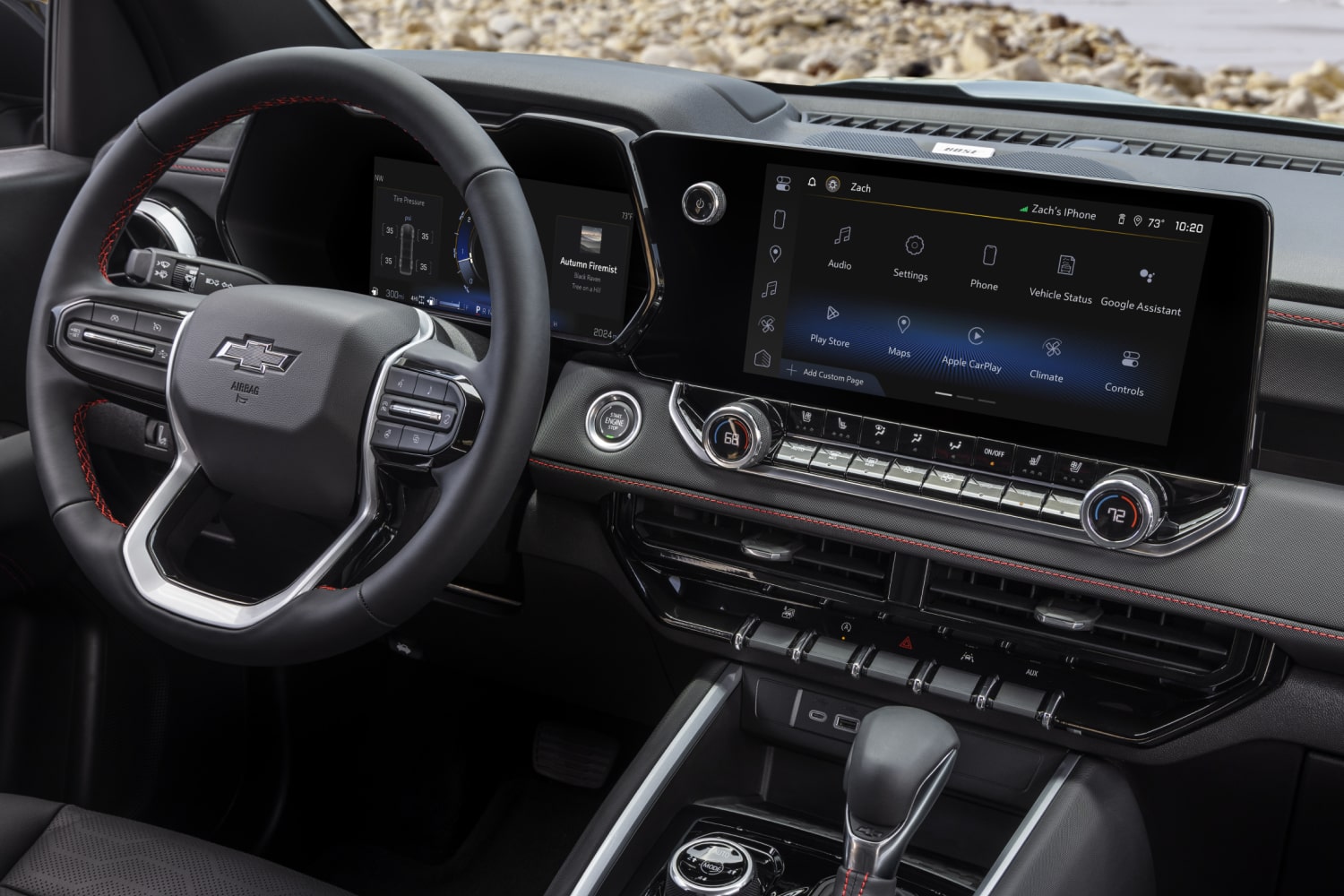 Front Passenger's View of the Steering Wheel and Display Dashboard of a 2026 Chevrolet Colorado Pickup Truck.