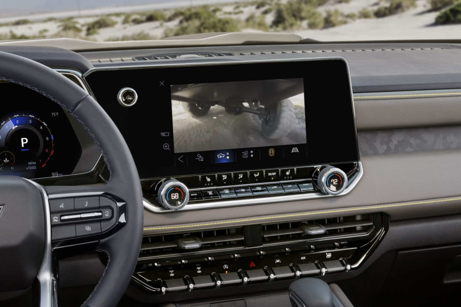 Close-up View of the Infotainment Display Showcasing Rearview Camera Footage of the 2026 Chevrolet Colorado.