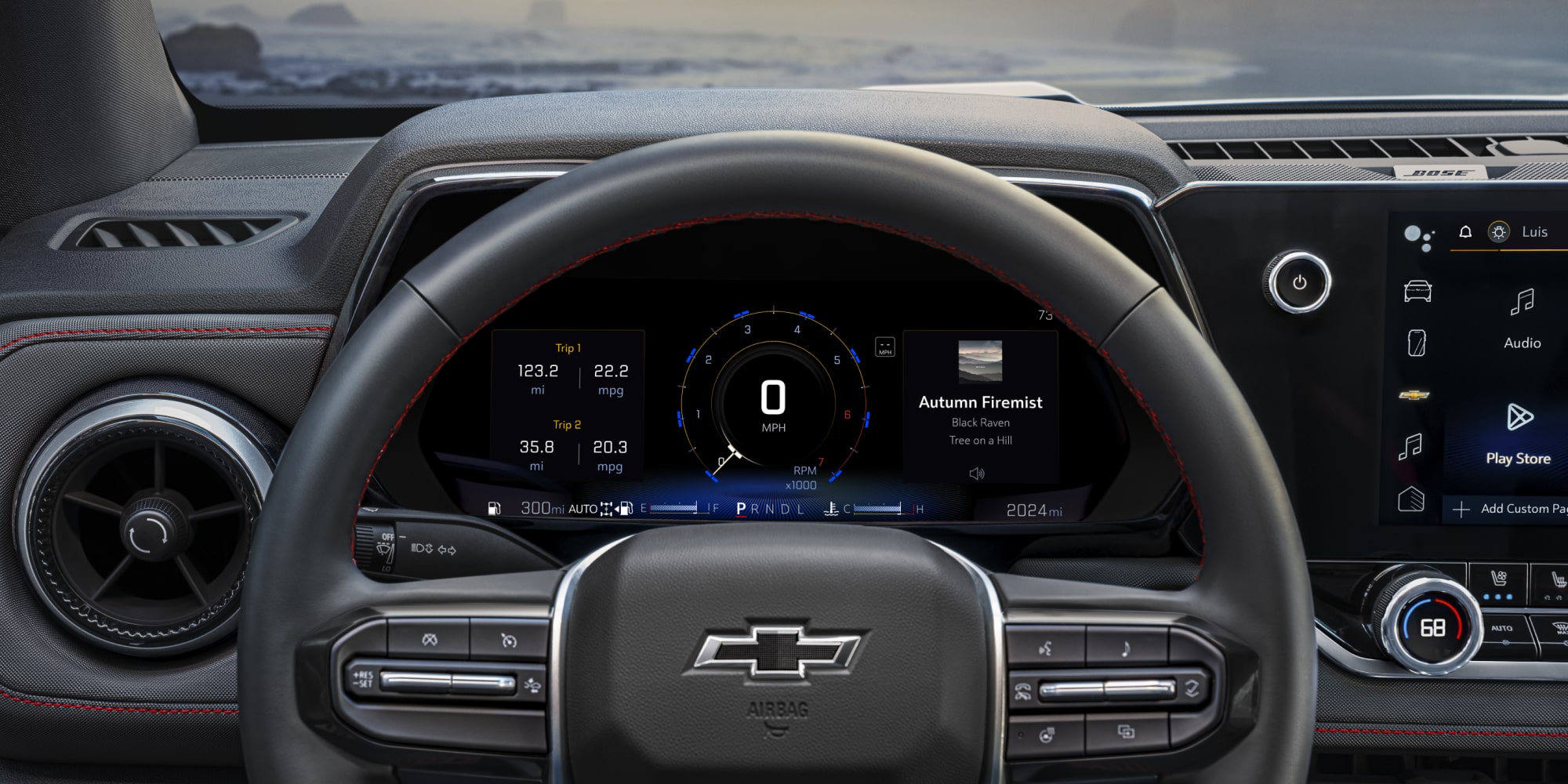 Driver’s Seat View of the Steering Wheel of the 2026 Chevrolet Colorado.