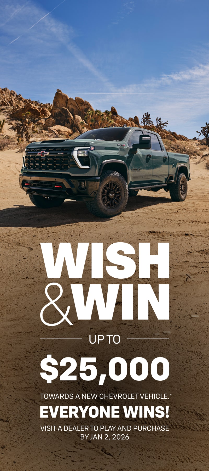 A 2026 Chevy Silverado HD Driving Off-Road in the Desert