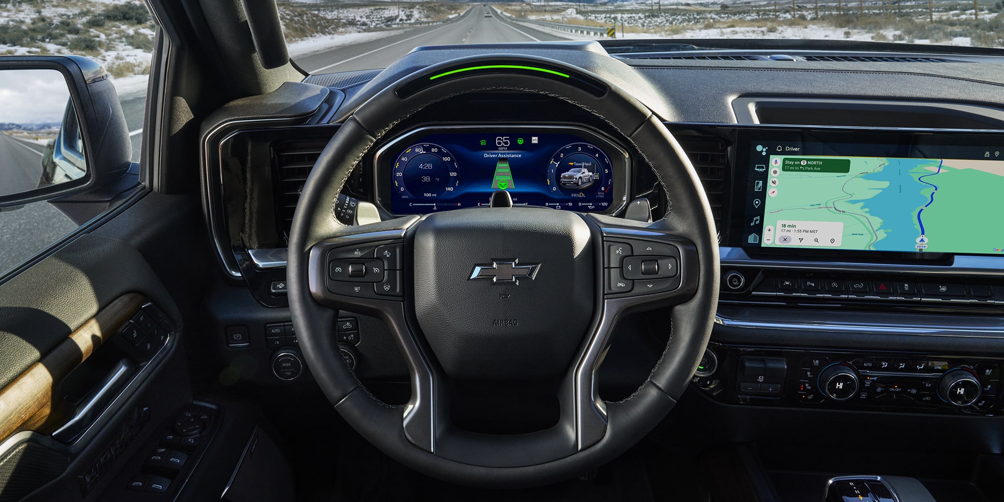 Le volant du Chevrolet Silverado LD 2026 vu par le conducteur.