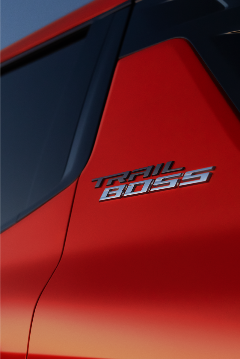 Close-up view of the Chevrolet Trail Boss Badging. 