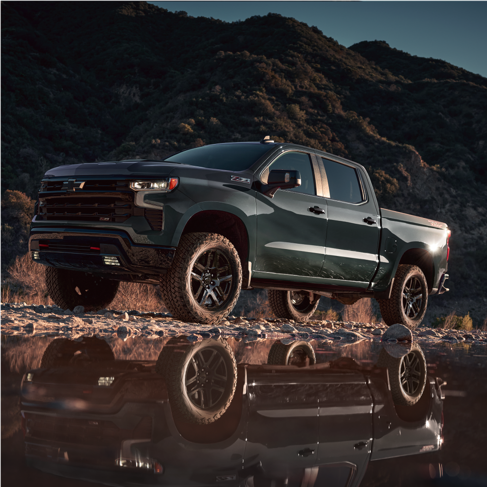 Chevrolet Silverado 1500 Trail Boss Driving on a Mountainous Terrain.