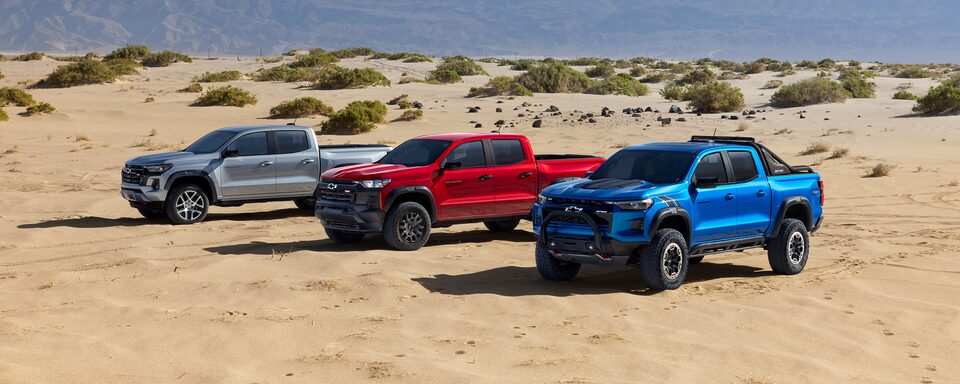 Three different trim levels of the 2023 Colorado.