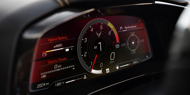 All-New 2024 Corvette E-Ray centre console screen close-up.