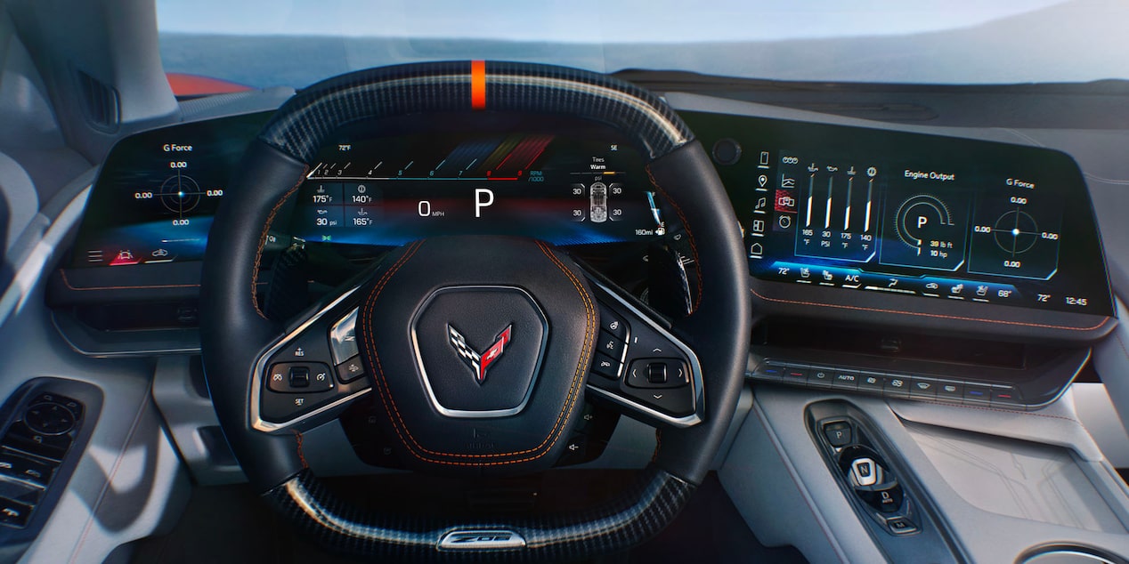 Vue avant du volant de la Chevrolet Corvette 2026.