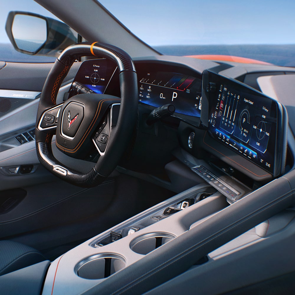 Passenger View of Gray 2026 Chevrolet Corvette Interior.