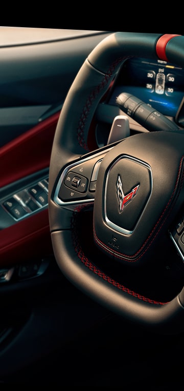 Close-Up View of the Steering Wheel Inside the 2026 Chevrolet Corvette.
