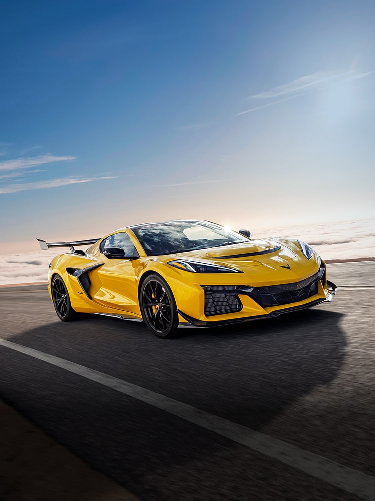2025 Chevrolet Corvette ZR1 Speeding Down a Road.