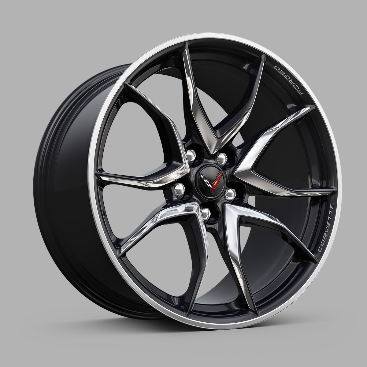 Roues peintes Carbon Flash avec face en aluminium poli brillant de la Chevrolet Corvette Grand Sport 2027.
