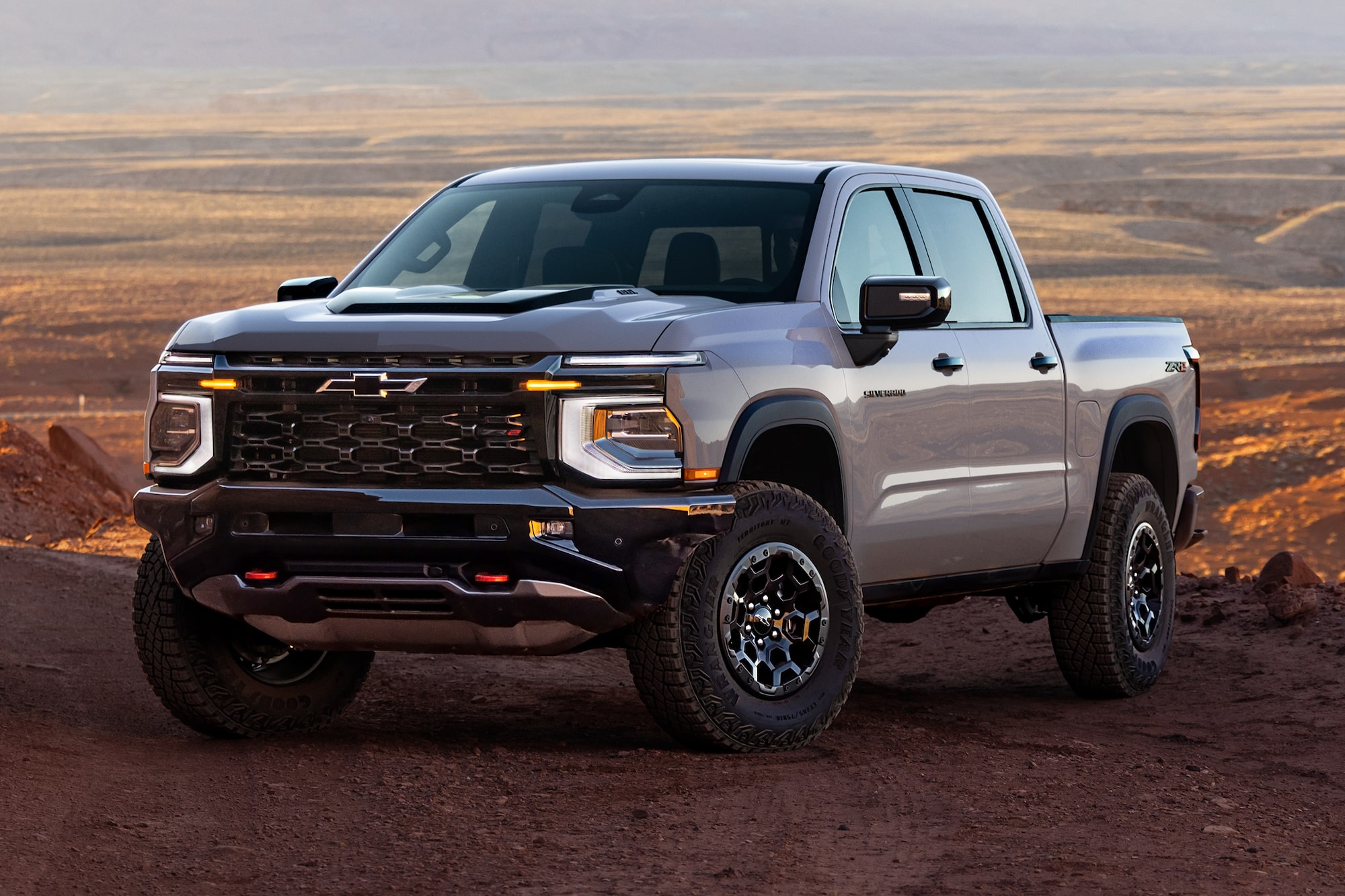Next-Generation 2027 Silverado 1500 ZR2 Truck parked alone in an arid terrain.