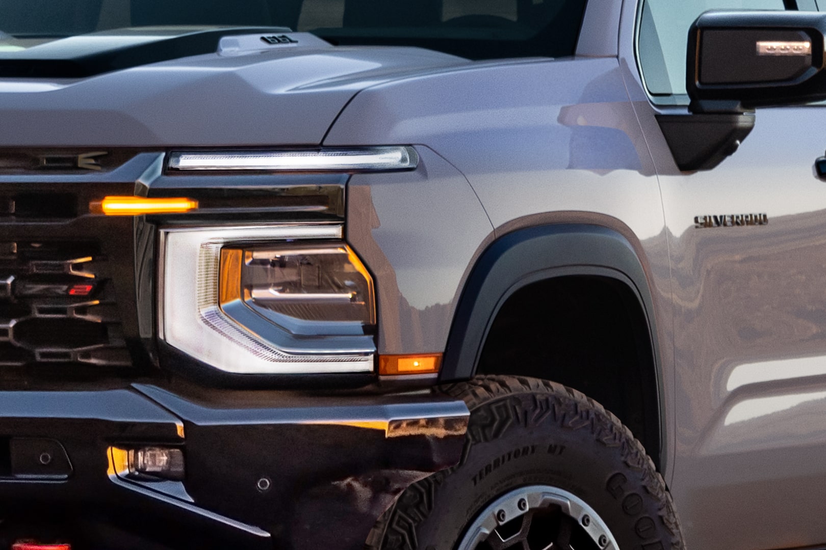 Close-up view of the front headlight of the Next-Generation 2027 Silverado 1500 Truck.
