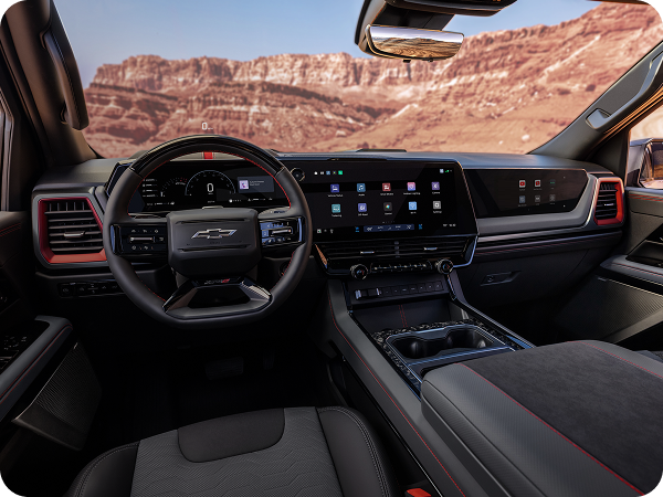 2027 Chevrolet Silverado 1500 dashboard and front cabin for standard safety and driver assistance features