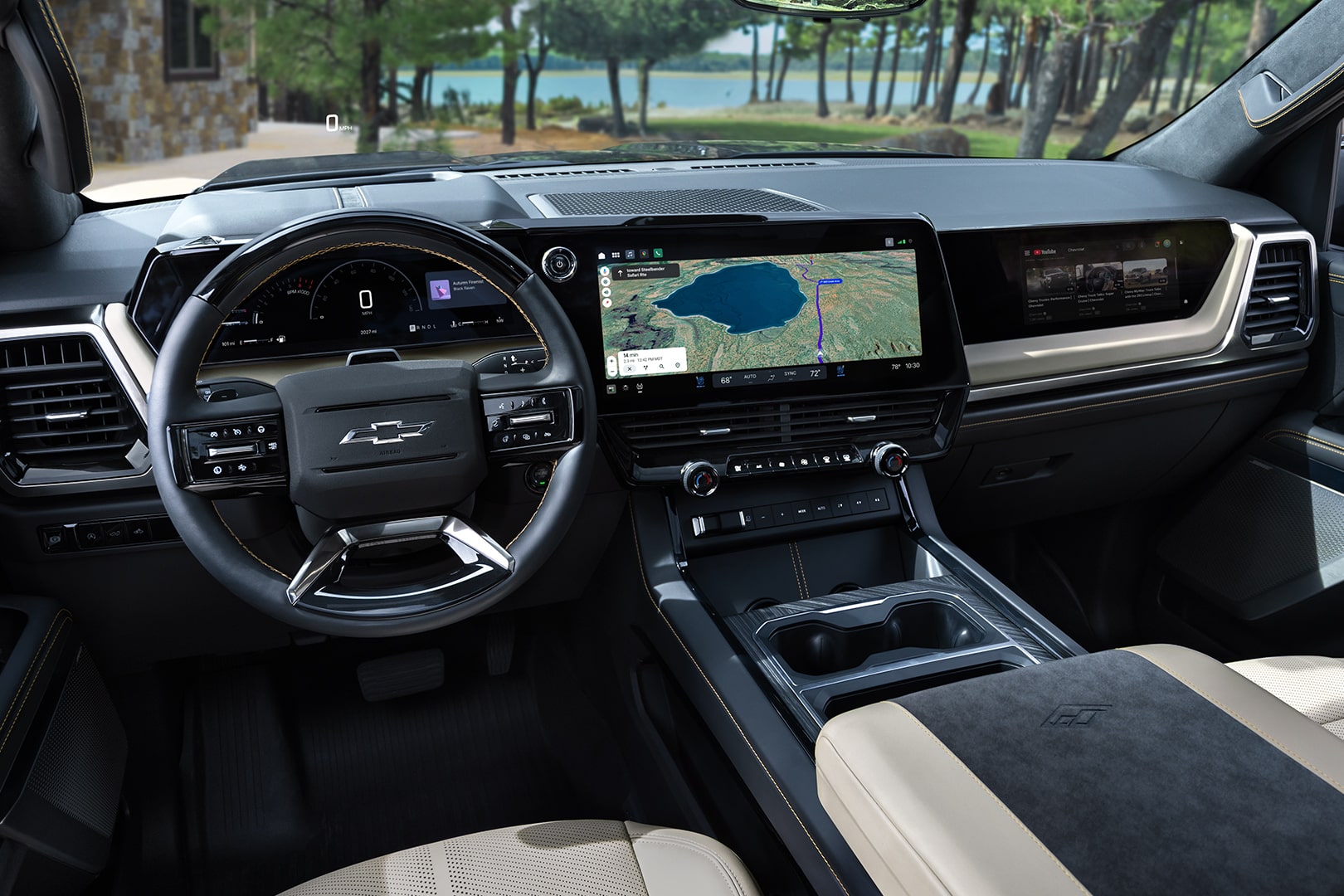 Modern front interiors of the Next-Generation 2027 Silverado 1500 Truck.