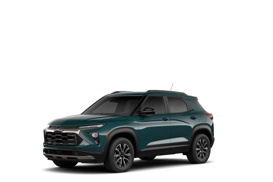 2027 Chevrolet Trailblazer shown with available Lagoon and Sunrise Orange exterior color options.