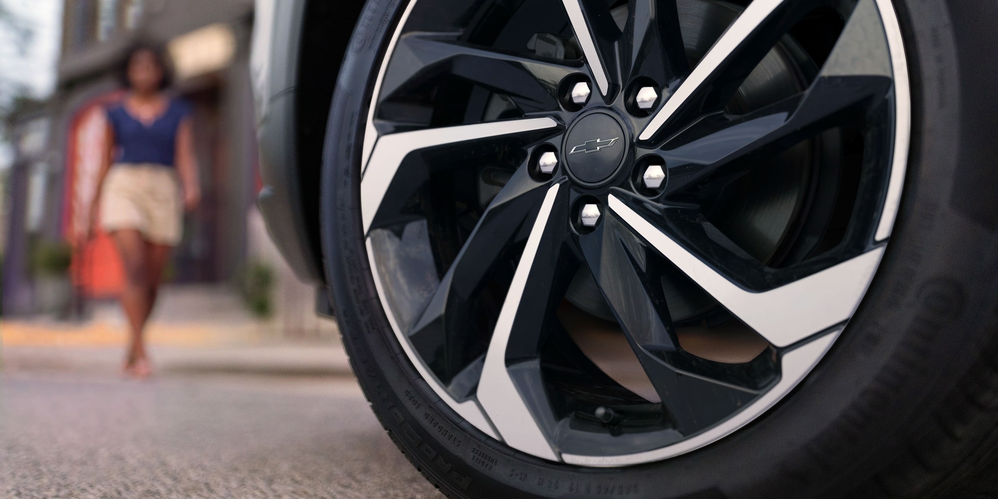 Close-up of a 2027 Chevrolet Trailblazer alloy wheel featuring a two-tone multi-spoke design.