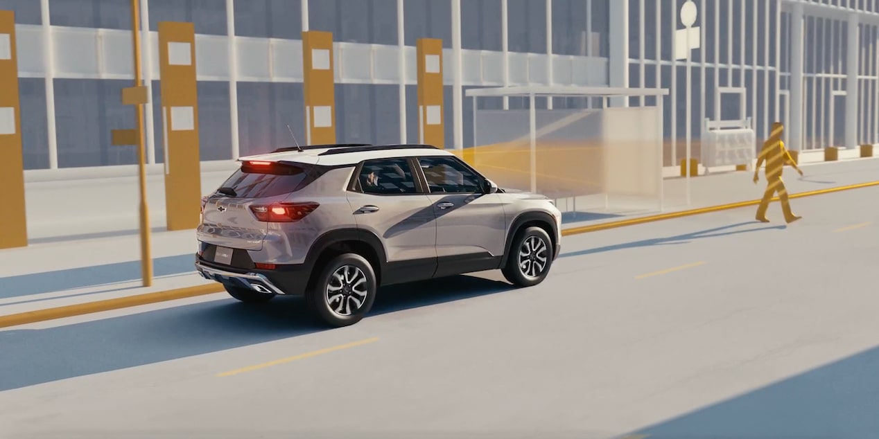 Caractéristique de sécurité du VUS Chevrolet Trailblazer 2027 : vidéo du freinage de détection des piétons à l’avant.