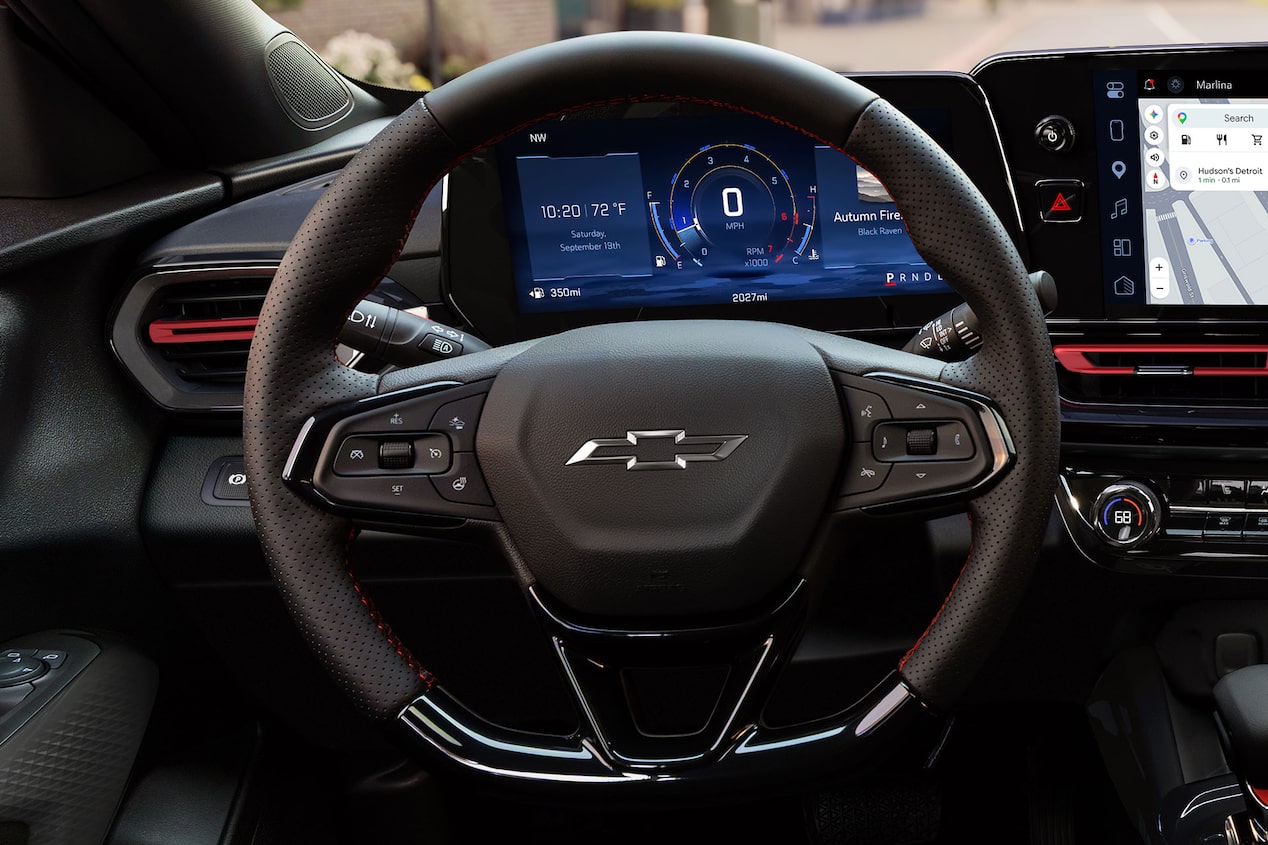 Dashboard of the 2027 Chevrolet Trax small SUV featuring the digital driver display, touchscreen navigation system, climate controls, and center console.
