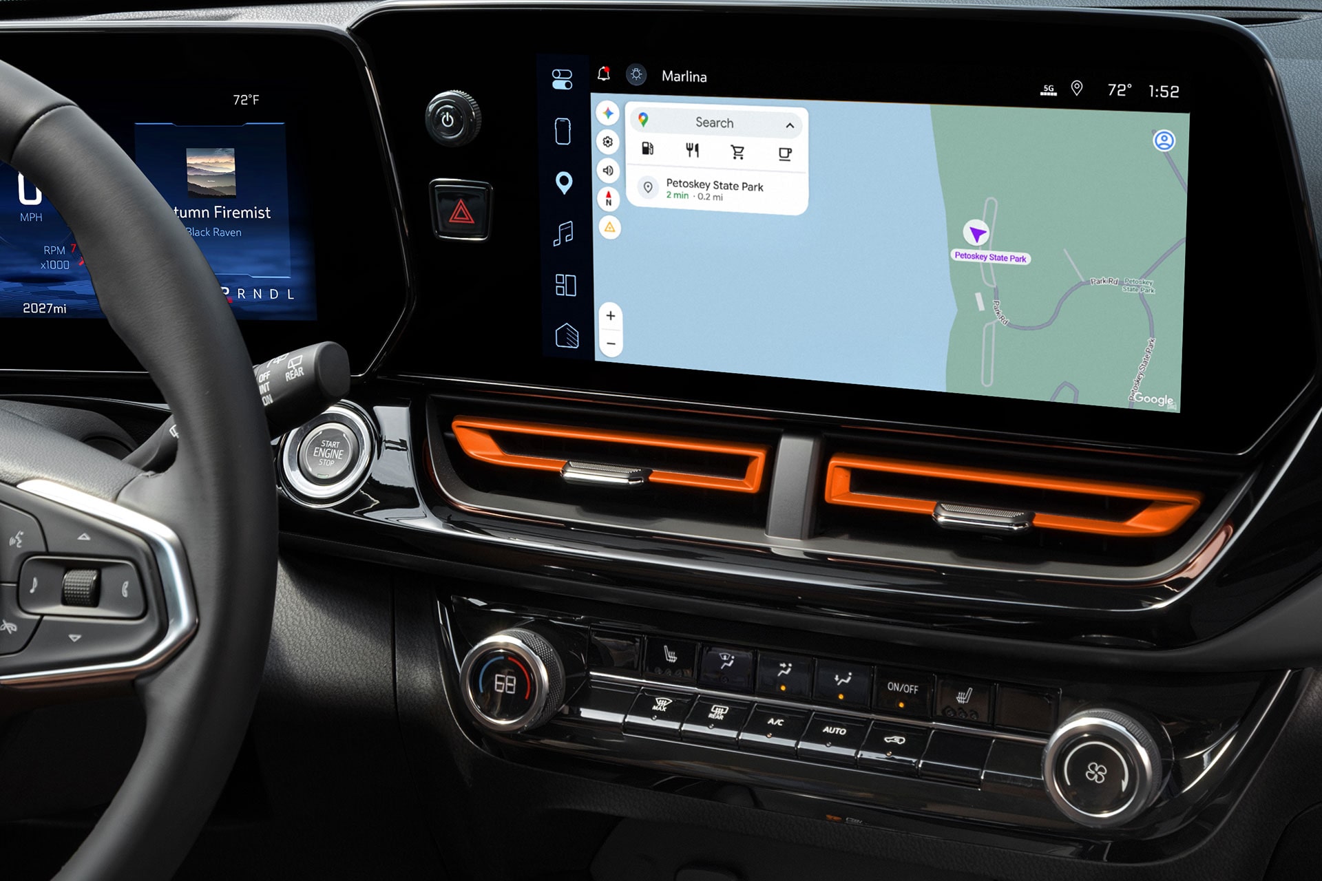 Close-up view of the 2027 Chevrolet Trax small SUV touchscreen navigation system displaying Google Maps.