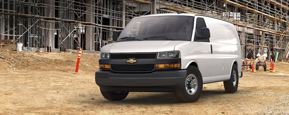 2022 Chevrolet Express Cargo Van on a construction site.