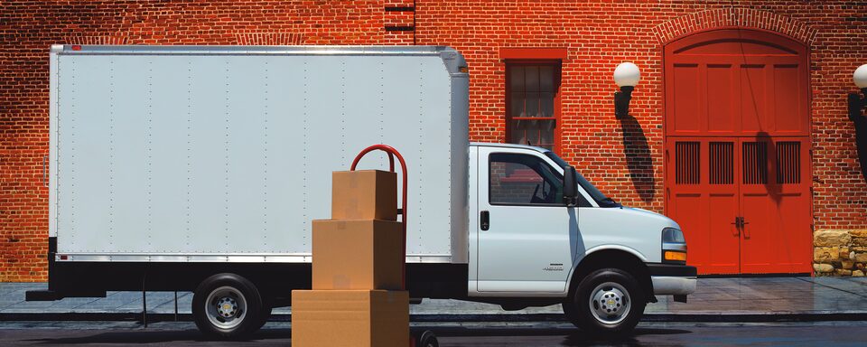 Side profile view of the 2022 Chevrolet Express Cutaway Van.