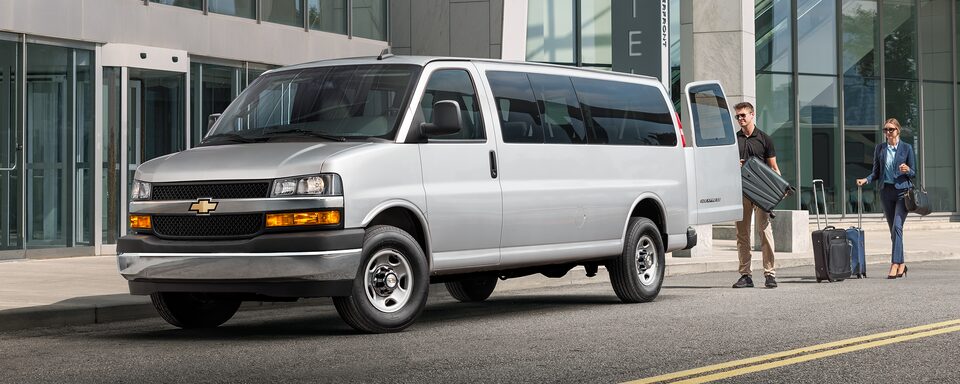 Side Angle View of the 2022 Chevrolet Express Passenger Van.