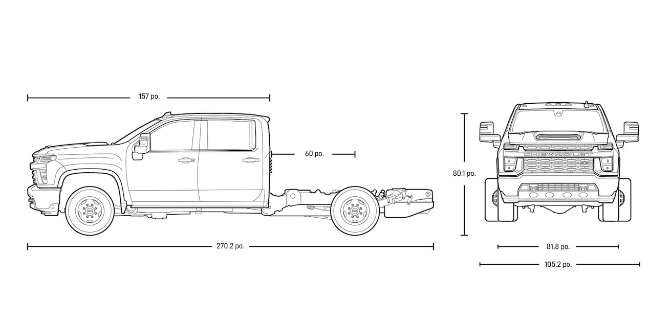 Châssis-cabine Silverado 3500 HD 2025 Dimensions diagramme