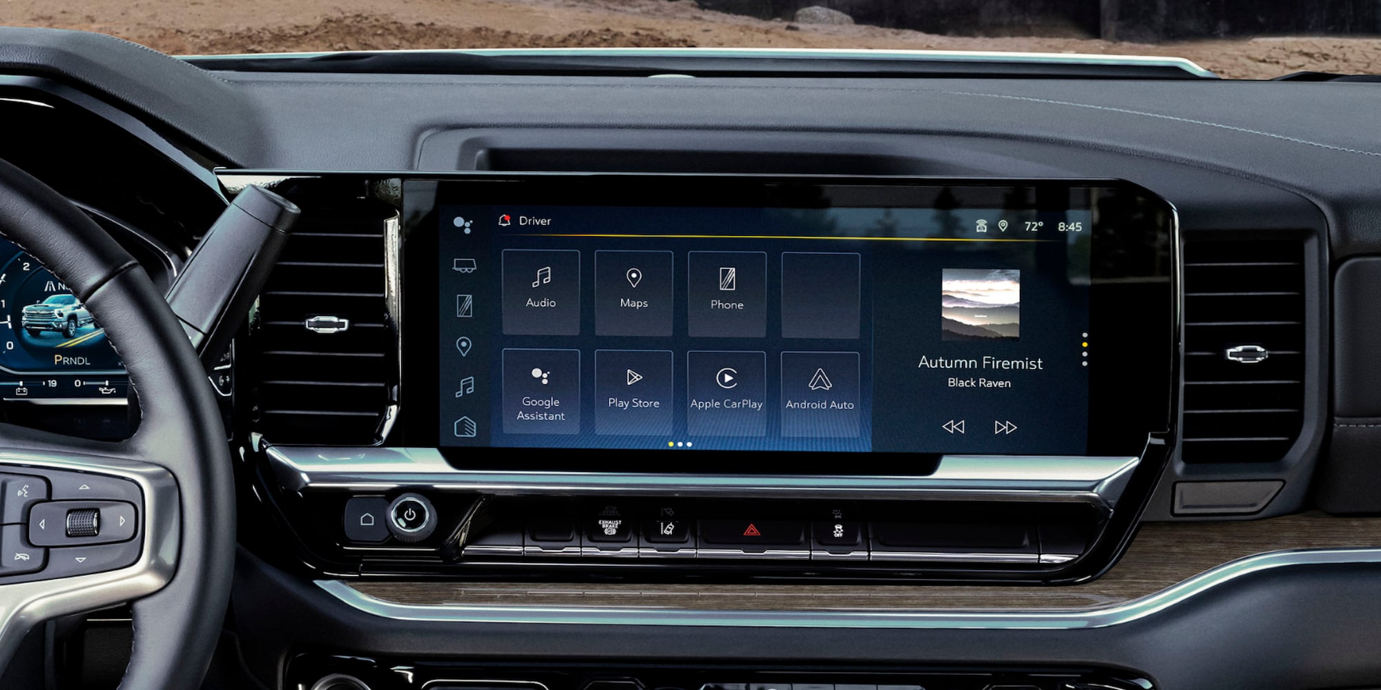 Close-up view of the Infotainment Screen of the 2026 Chevrolet Silverado 3500 HD Chassis Cab.