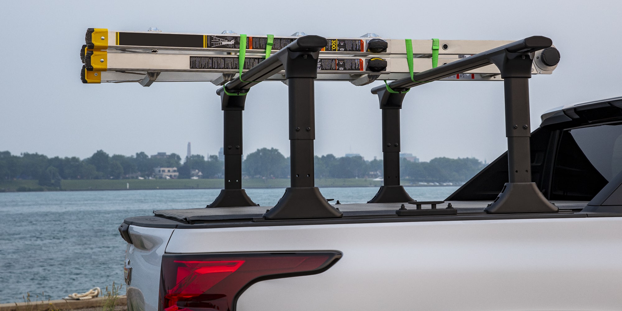 A Ladder Attached to the Bed Rack of the 2026 Chevrolet Silverado EV Work Truck.