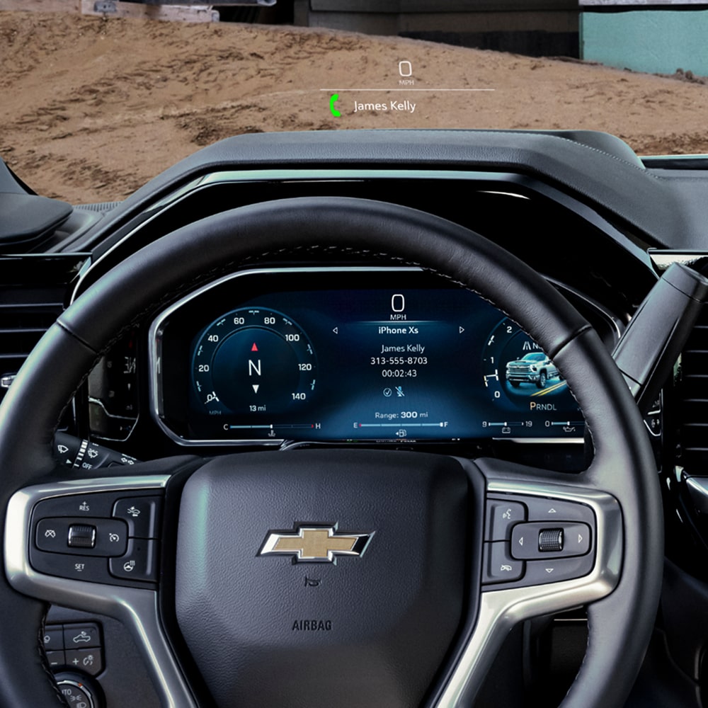 Full View of the Front Interior of a 2026 Chevrolet Silverado HD Work Truck.