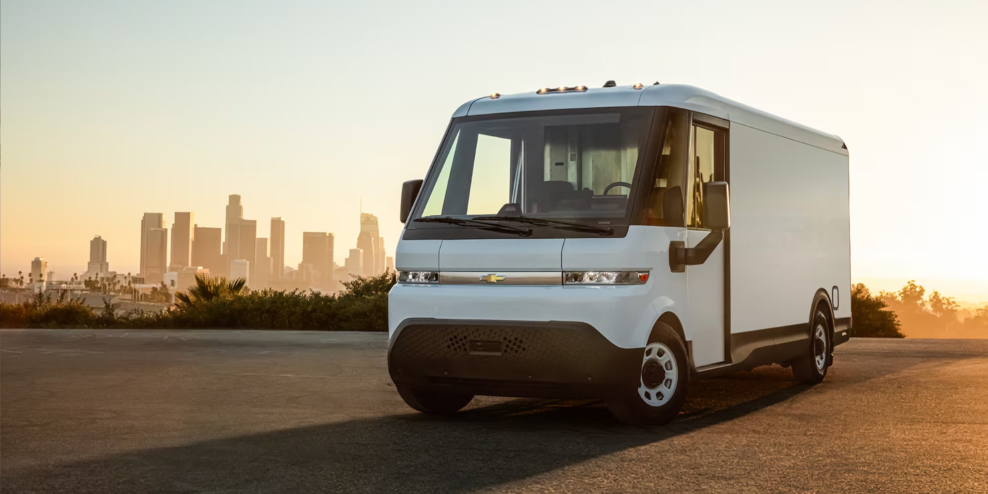 A Chevrolet BrightDrop Van parked outdoors on a sunny day.