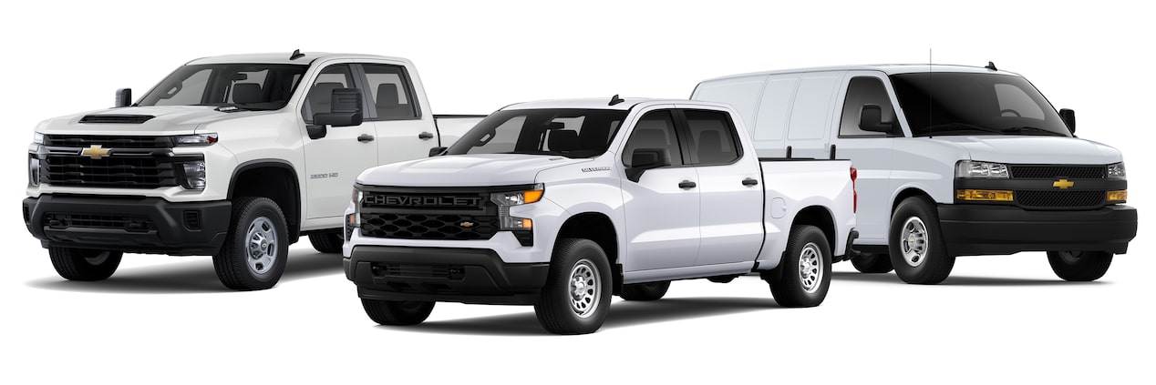 Une gamme de véhicules commerciaux Chevrolet.