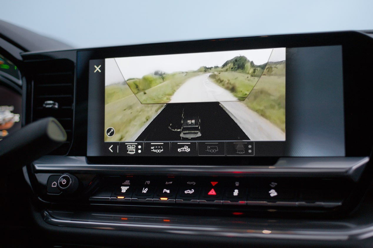Close up view of the infotainment screen inside a Chevrolet commercial vehicle.