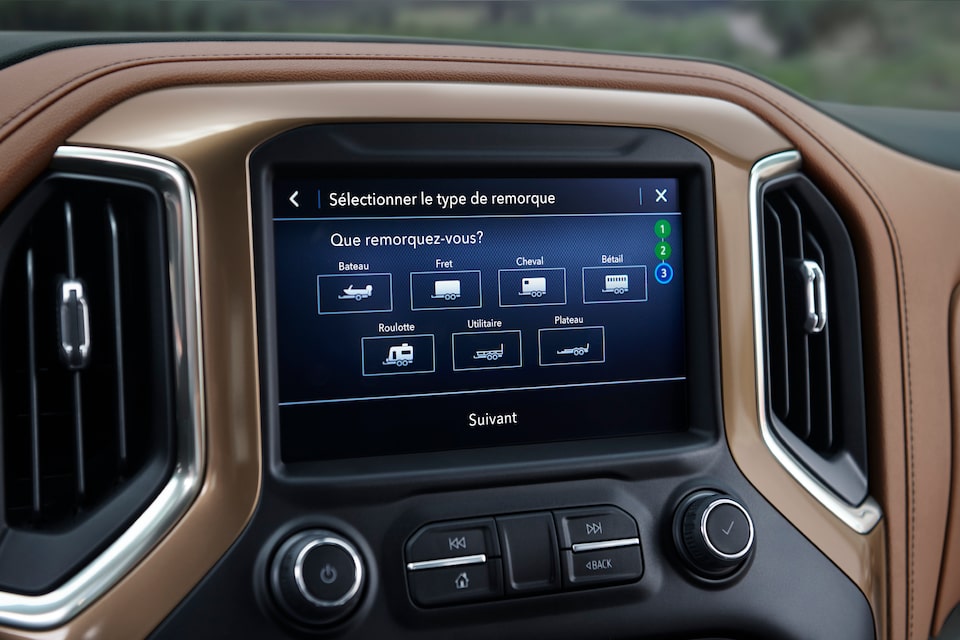 Écran montrant les profils de système de contrôle du remorquage du Chevrolet Silverado 2019.