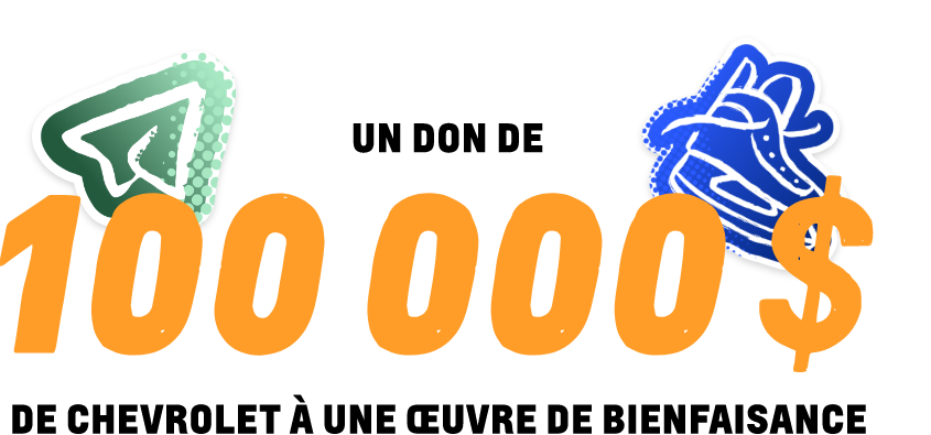 Infographie de la Coupe des bonnes actions Chevrolet 2023 : Un don de 100 000 $ pour un organisme caritatif comme prix pour les champions de la Coupe des bonnes actions.