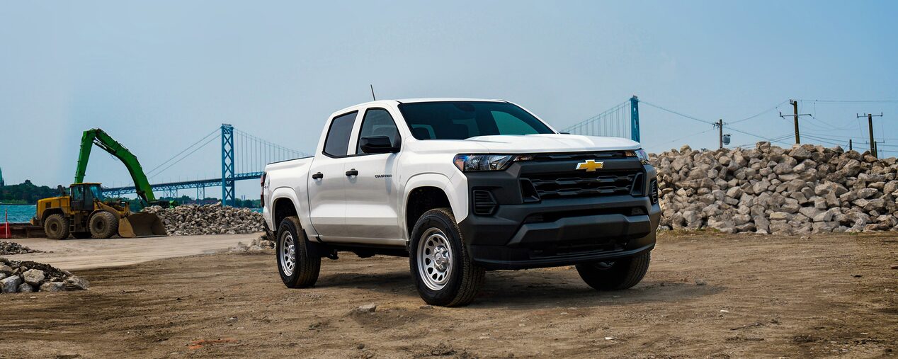 2025 Chevrolet Commercial Colorado parked at b bridge construction site.